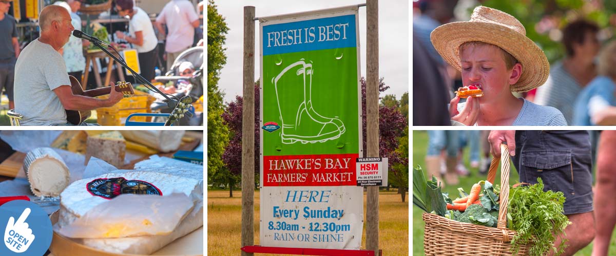 Farmers Market in Hastings New Zealand, every Sunday, with live music, artisanal food, fresh growers vegetable and sweet delicatessen