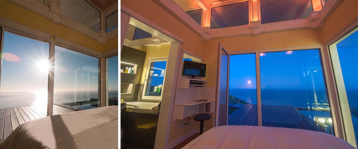 Coastal stay with cozy bedroom , romantic up lights on a full moon night or see the sunrise over the Pacific ocean from your bed