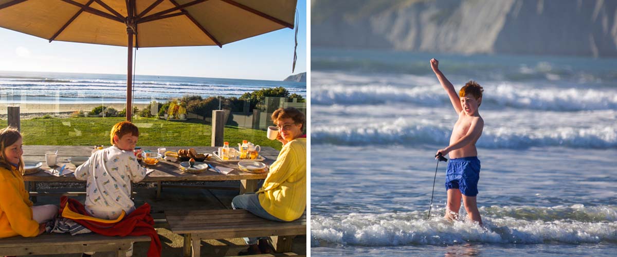 Breakfast at the beachfront in Black Barn beach house, enjoying the surf breaks just coming in