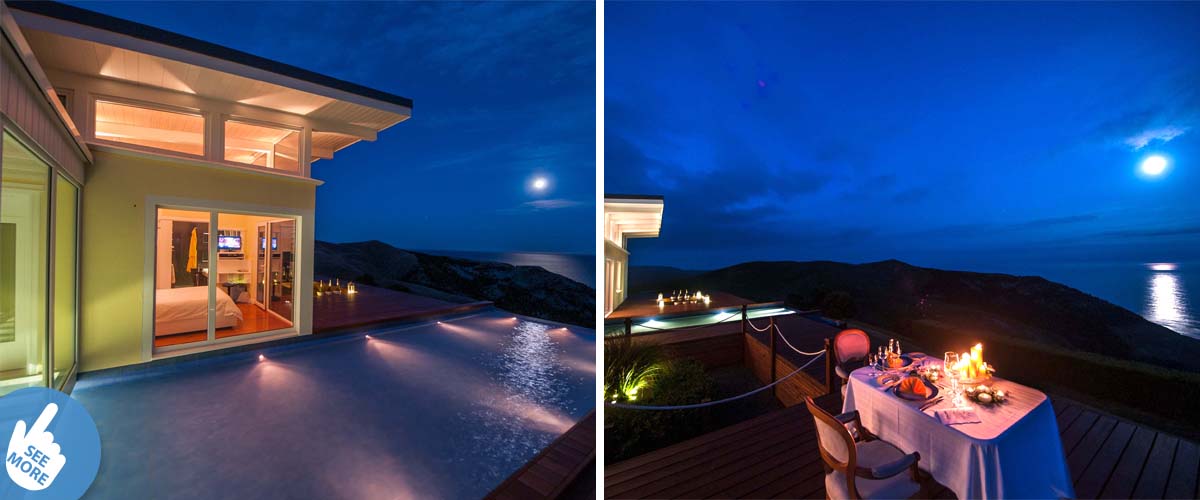 5 Star luxury beachfront retreat with a romantic candlelight dinner and a magical setting of the rooms in the moonlight